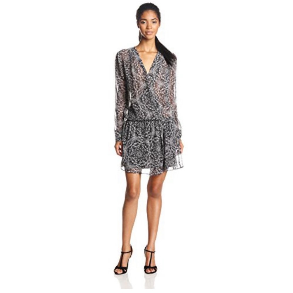 BCBGENERATION Faux Wrap Snakeskin Print Sheer Dress